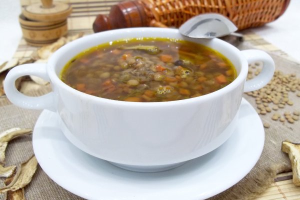 Постный грибной суп с чечевицей